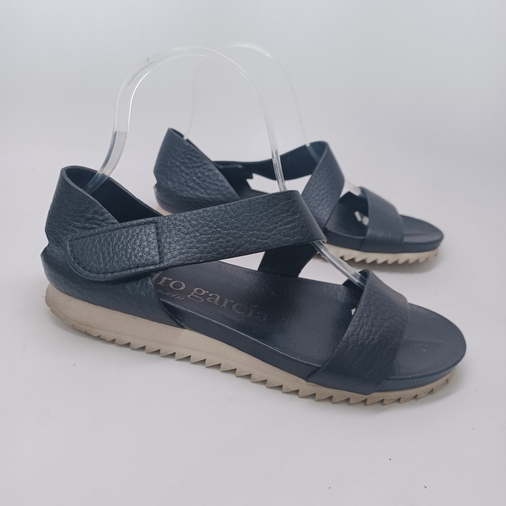 Pedro Garcia Black Pebbled Leather Sandals with White Sole Spain 37.5 Womens - Picture 8 of 12